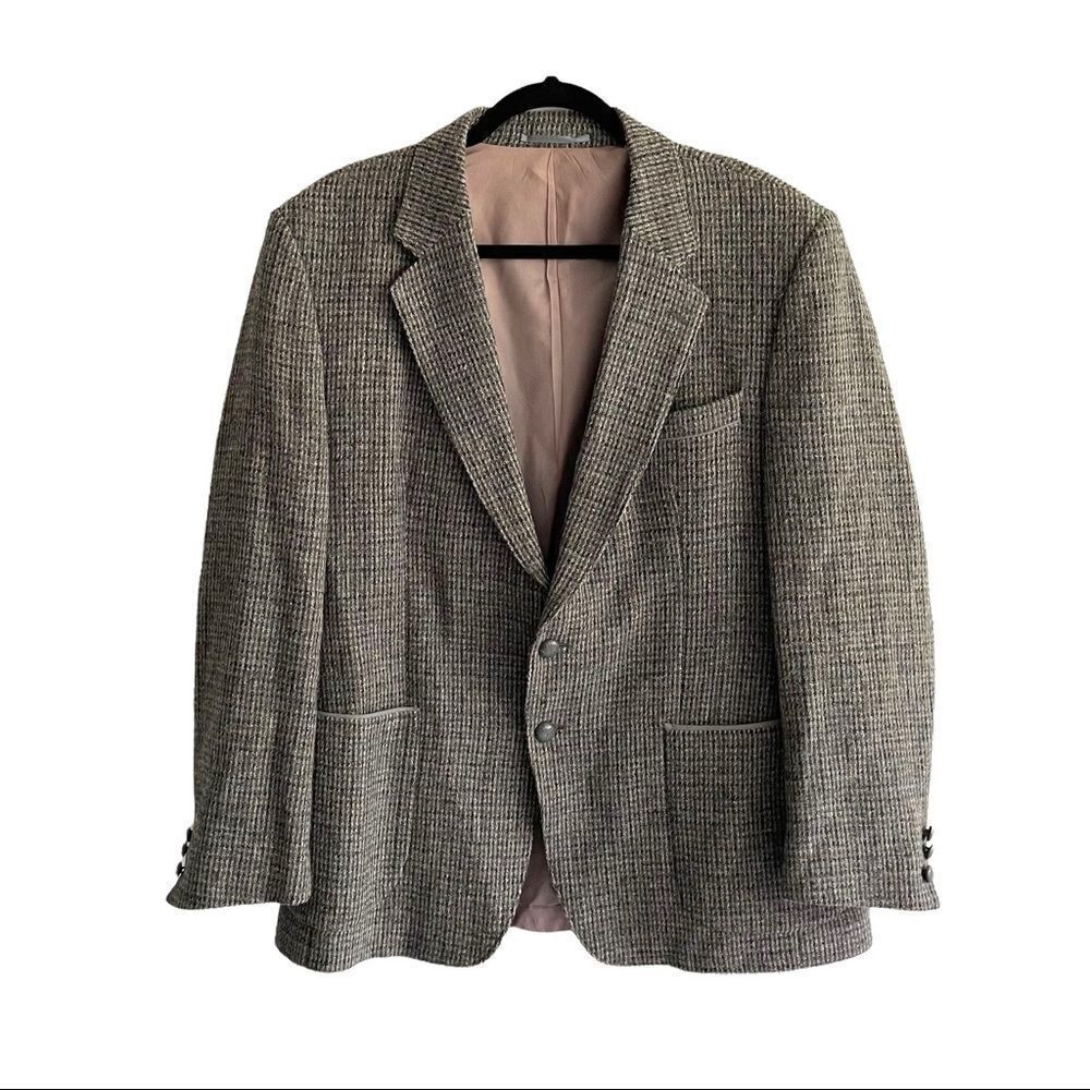 HARRIS TWEED Vintage Hand Woven Wool Sports Coat Jacket Blazer Gray 44R